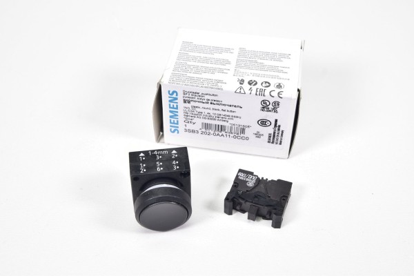 SIEMENS 3SB3202-0AA11-0CC0, Drucktaster 22mm Rund Kunststoff Schwarz E:04 - NEU